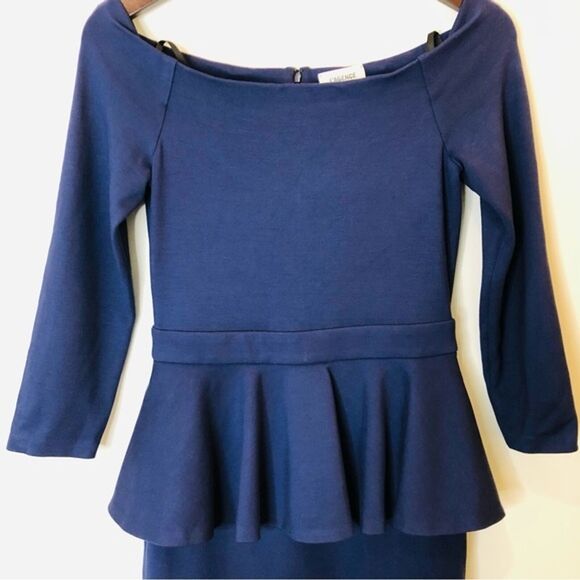 L'Agence Ophelia Off the Shoulder Peplum Bodycon Midi Dress 50s Formal Navy S - Picture 1 of 13